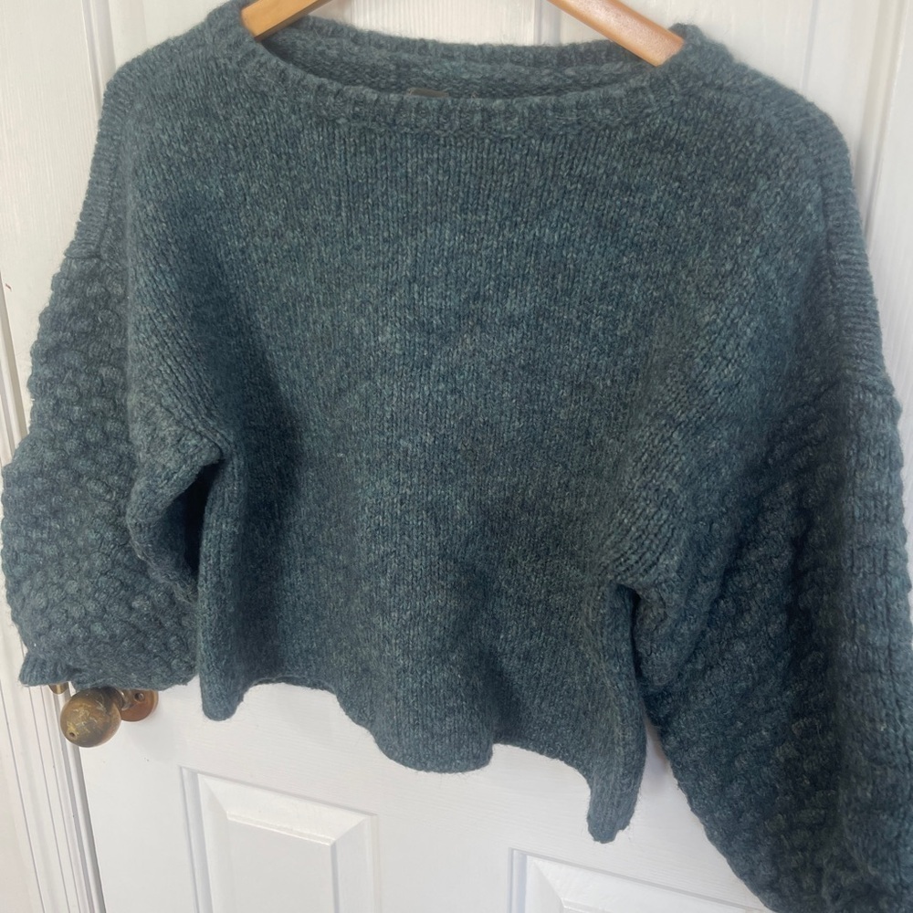 Sundays Women's Zero Green Mohair  Cropped Wool Pullover Sweater Balloon Slv - Picture 2 of 6